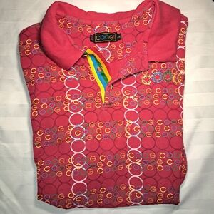 COOGI Vintage Red Polo with Multicolor Circle Patterns